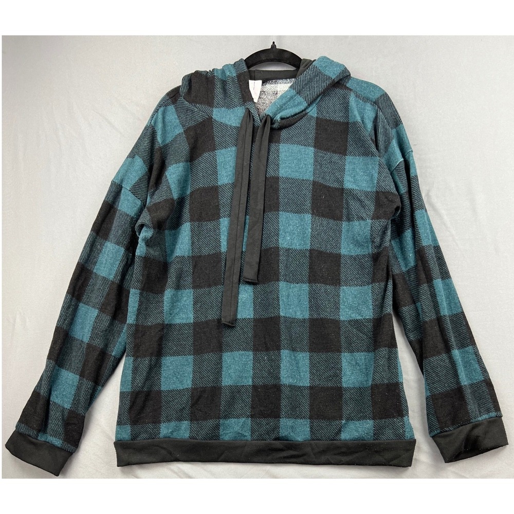 Heimish USA Hoodie Women 3XL Buffalo Plaid Teal Black Lightweight Pullover Good